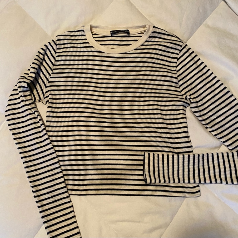 Brandy Meville Striped Ribbed Crop Top